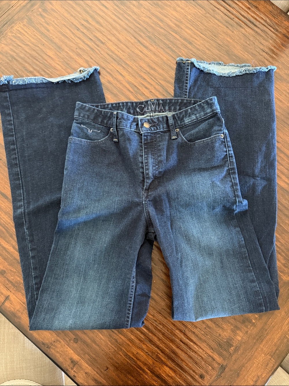 Kimes Ranch Dark Blue Olivia Frayed-Hem Flare Jeans